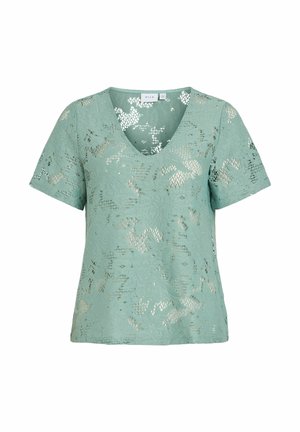 VILA, SHORT SLEEVED TOP VILOPIA LACE - Blúzka - blue surf