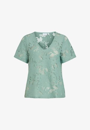 VILA, SHORT SLEEVED TOP VILOPIA LACE - Blúzka - blue surf