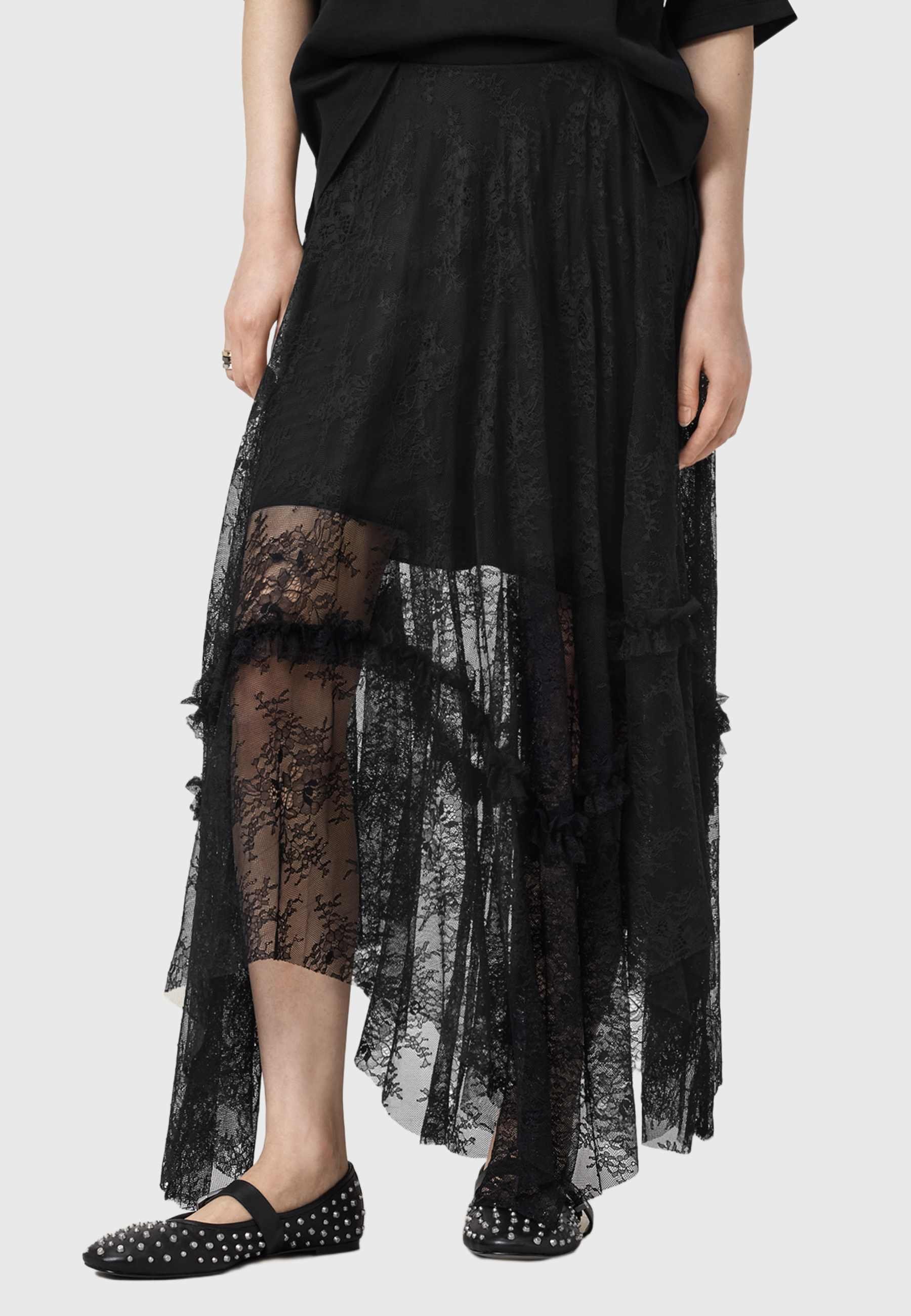 AllSaints JOSIE LACE - A-line skirt - black - Zalando