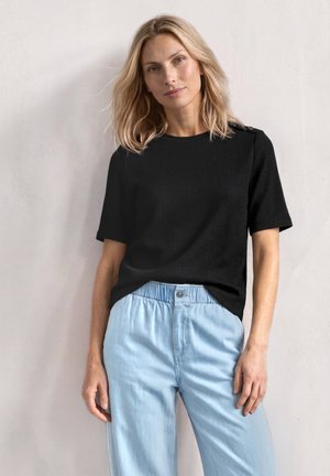 Street One, ROUND-NECK T-SHIRT WITH BUTTON DETAILS - T-shirt basique - black