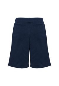 Marineblauwe shorts van zacht katoen, met een eenvoudig ontwerp, een elastische tailleband en een rechte snit, zonder zakken.