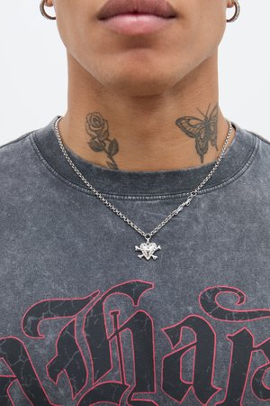 HEART AND CROSSBONES UNISEX - Necklace - silver-colored