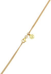 Guldmedfärgad kedjebraccar med en kräftklämma, som har en rund berlock med en ingraverad symbol. Kedjan har en slät, sammanlänkande design.