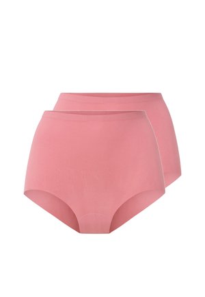 Deux culottes pour femmes rose clair, taille haute et sans couture, présentées côte à côte sur fond blanc.
