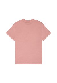 T-shirt en coton rose, manches courtes, col rond, design uni avec une texture lisse et sans motifs ni accents visibles au dos.