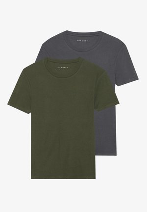 2 PACK BASIC RIB MUSCLE FIT T SHIRT - Camiseta básica - forged iron/forest night