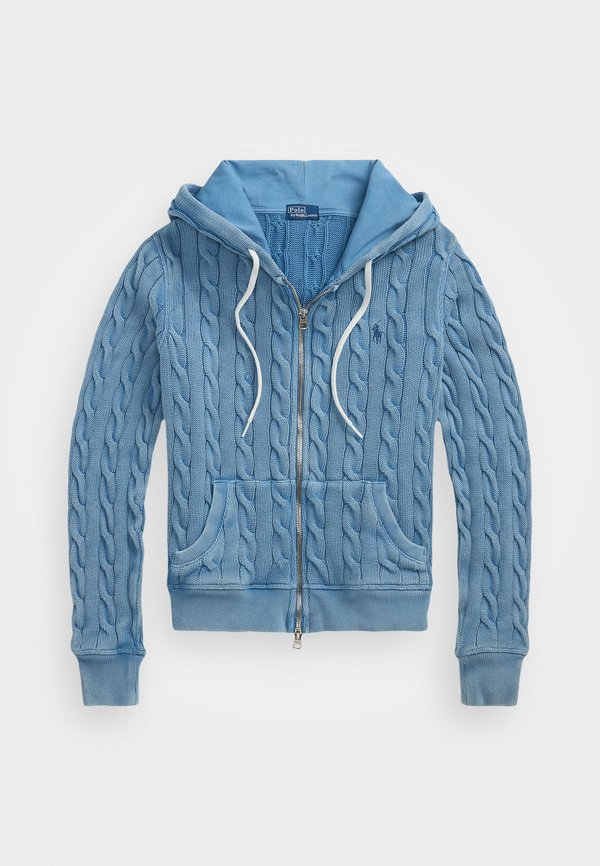 CABLE KNIT COTTON FULL ZIP HOODIE - Cardigan - chambray indigo2