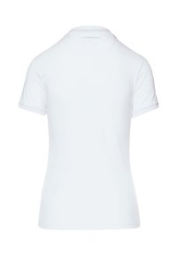 Biała, krótko rękawowa koszulka polo wykonana z gładkiego materiału. Posiada złożony kołnierzyk oraz subtelne detale w szwach. Logo nadrukowane przy karku.