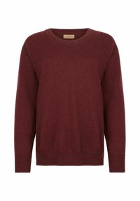 Pull-over en bordeaux à col rond et manches longues. Fabriqué dans un tissu doux et texturé. Poignets et ourlet côtelés pour un ajustement confortable.
