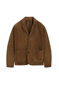 WITH TOPSTITCHING - Leren jas - mottled dark brown