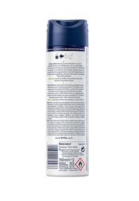 Clear spray bottle with a blue cap, containing 150 mL of NIVEA Derma Control Sensitive deodorant. Features multi-language text on the back.