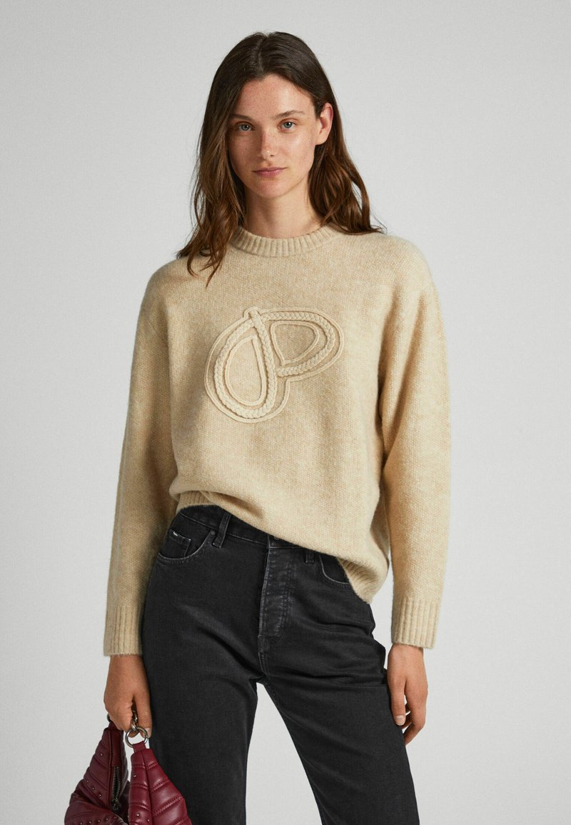Top s příměsí vlny Pepe Jeans Emalynn, barva béžová