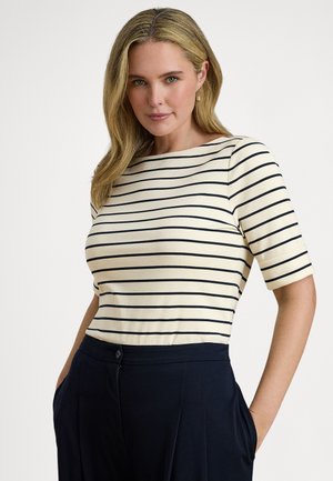 STRIPED STRETCH COTTON BOATNECK TEE - T-shirts print - mascarpone cream/lauren navy
