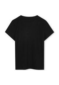 Zwarte T-shirt met korte mouwen en een ronde halslijn, gemaakt van gladde stof, met een eenvoudig ontwerp en een rechte zoom.