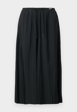 Gonna nera plissettata con girovita elastico e coulisse. Presenta pieghe verticali e un dettaglio discreto del logo sul girovita.