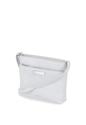 Petit sac bandoulière en cuir blanc avec fermeture éclair, poche avant et bandoulière réglable.