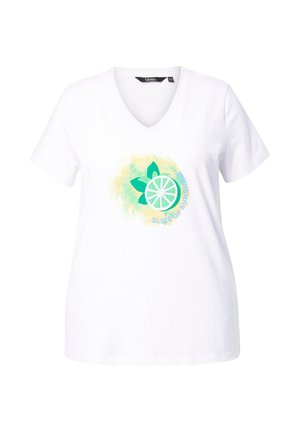 Ulla Popken, SEQUINED CITRUS SHORT SLEEVE GRAPHIC TEE - Print T-shirt - snow white