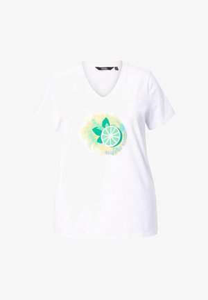 Ulla Popken, SEQUINED CITRUS SHORT SLEEVE GRAPHIC TEE - Print T-shirt - snow white