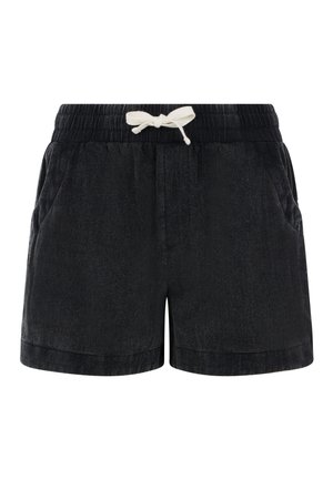 Zwarte katoenen shorts in een katoenmix met een elastische tailleband en een witte trekkoord. Beschikt over twee zijzakken en een gladde, gestructureerde afwerking.