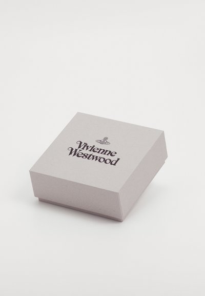 Grey cardboard box with a slightly slanted lid, featuring the embossed logo "Vivienne Westwood" in black on the top surface.