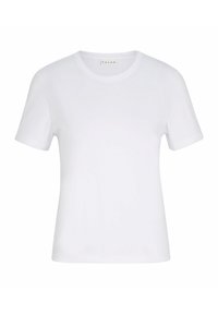 T-shirt bianco in cotone con maniche corte, scollo rotondo e vestibilità rilassata. Presenta una trama liscia e un design minimalista, senza motivi visibili.