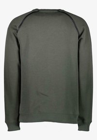 Groene sweatshirt met een ronde hals, lange mouwen en geribde manchetten. Heeft zwarte accentdetails langs de schoudernaden.