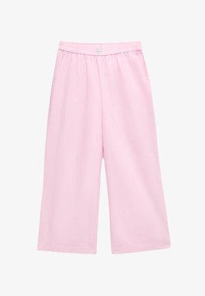 Luftige, helle rosa Hosen mit weitem Bein, elastischem Bund und Seitentaschen, knielang.