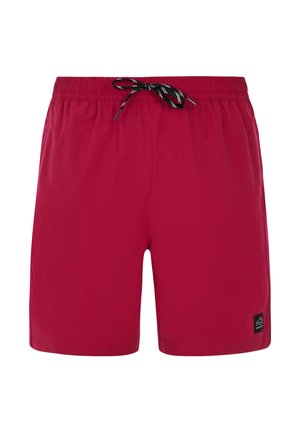 Czerwone kąpielówki z elastycznym pasem, czarnym sznurkiem i bocznymi kieszeniami. Posiadają małą czarną metkę po lewej stronie.