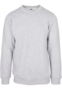 Sudadera de cuello redondo gris hecha de una suave mezcla de algodón. Presenta mangas largas y puños y dobladillo ribeteados para un ajuste ceñido.