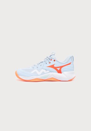 Mizuno WAVE MOMENTUM PRO - Volleyballsko - blue finch/lava orange/flamingo coral