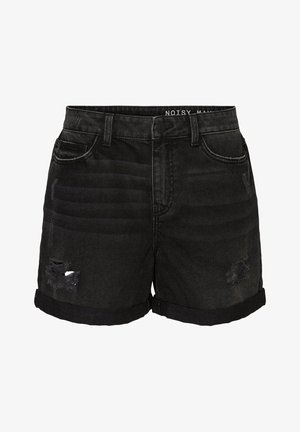 Mustad denim lühikesed püksid keeratud äärtega, rikkalike detailidega, taskud ja nööpkinnitus. Valmistatud puuvillast, millel on sile tekstuur.