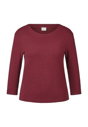 Women's long-sleeve textured top in dark red with a round neckline and a fitted silhouette.
