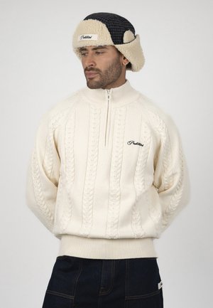 PROHIBITED, CABLE KNIT QUARTER ZIP UNISEX - Maglione - cream