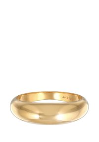 Inel de culoare aurie cu un design neted și rotunjit. Fabricat din argint (925) cu un finisaj lucios reflective și fără modele sau accente vizibile.