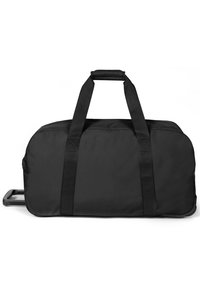 Sort duffelbag lavet af struktureret stof med to robuste håndtag og en justerbar rem. Enkel, rektangulær form uden yderligere accenter.