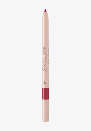 Collistar lip liner in twist design, features a pink casing with a red tip, marked “111.” Smooth texture, cylindrical shape.