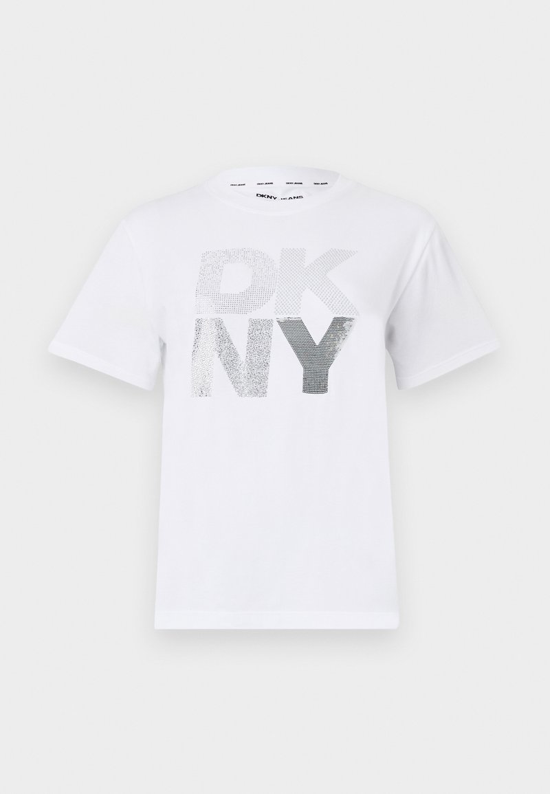 T-shirt Blanc DKNY NYC – Taille L – Logo Pont De New York – Strass – Femme