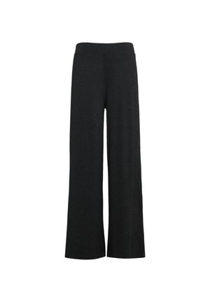 Pantalons larges noirs en tissu doux et texturé avec un léger éclat, dotés d'une taille élastique pour plus de confort et de facilité.