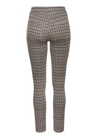 Fitted broek in een beige, bruine en blauwe houndstooth patroon, met een gladde textuur en een elastische tailleband voor extra comfort.
