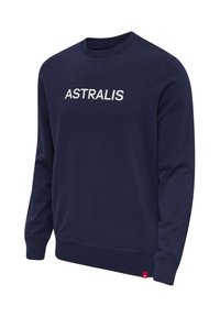 Navyblaues Sweatshirt aus Baumwollmischung, mit Rundhalsausschnitt und gerippten Bündchen, mit "ASTRALIS" in Weiß auf der Brust gedruckt.