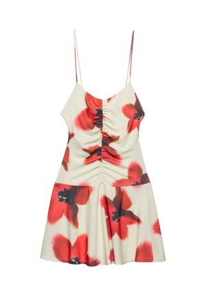 PULL&BEAR, SHORT GATHERES - STRAPPY DRESS - Žerzejové šaty - red