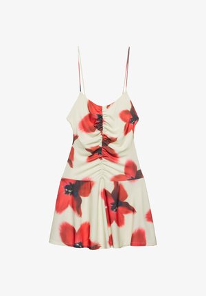 PULL&BEAR, SHORT GATHERES - STRAPPY DRESS - Žerzejové šaty - red
