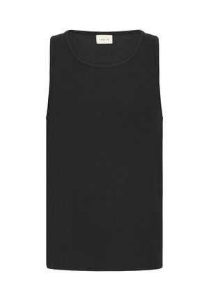 Canotta nera a coste senza maniche con scollo rotondo e etichetta del marchio "ISOLID" all'interno del collo posteriore, taglia large.