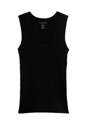 Svart ribbad linne med bred rundhalsning och ärmlös design. Tillverkad av ett mjukt material, med en figurnära passform och rena kanter.