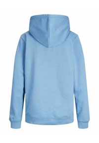 Light blue hoodie featuring a soft fabric, long sleeves, a relaxed fit, and a spacious, rounded hood. Simple design with no visible logos.