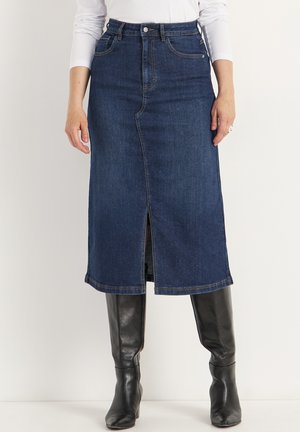 WITH SLIT AT FRONT - Jeanskjol - dark blue denim