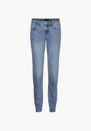 Lysblå denimjeans med lige ben, fem-lomme design og subtil syning. Har lynlås og knaplukning.