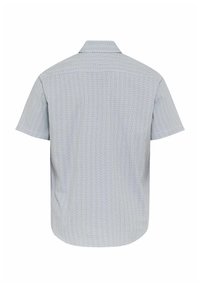 Kurzarmhemd in Hellblau mit geometrischem Muster. Verfügt über einen klassischen Kragen und eine normale Passform, hergestellt aus leichtem Stoff.