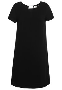 Robe noire à manches courtes avec un col rond et un détail en trou de serrure à l'arrière. Fabriquée en tissu lisse, elle présente une coupe ample et décontractée.