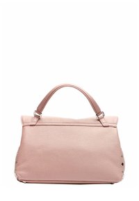 Borsa a mano in pelle rosa con una forma strutturata, manico corto e dettagli in metallo argentato ai lati. Finitura testurizzata.